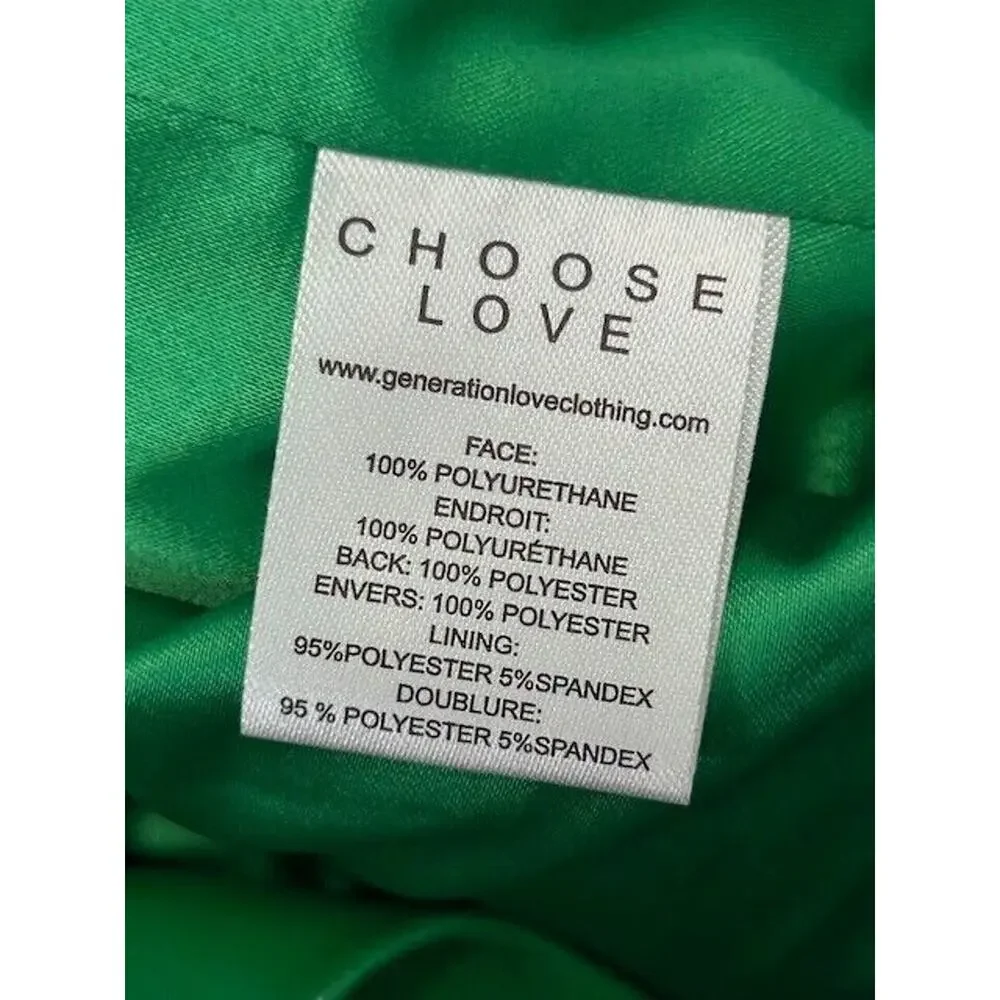 Generation Love Millie Vegan Leather Blazer Ruched Sleeves Notch Lapel Green XS‎